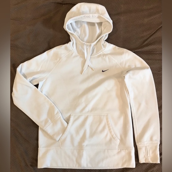 Nike Other - Nike Therma-Fit White with Purple Logo Drawstring Hoodie with Thumb Holes - L